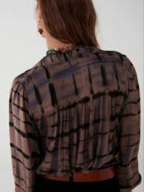 NWT Maison Hotel Luna Jaipur Tie-Dye Button-Up Shirt in Brown and Black